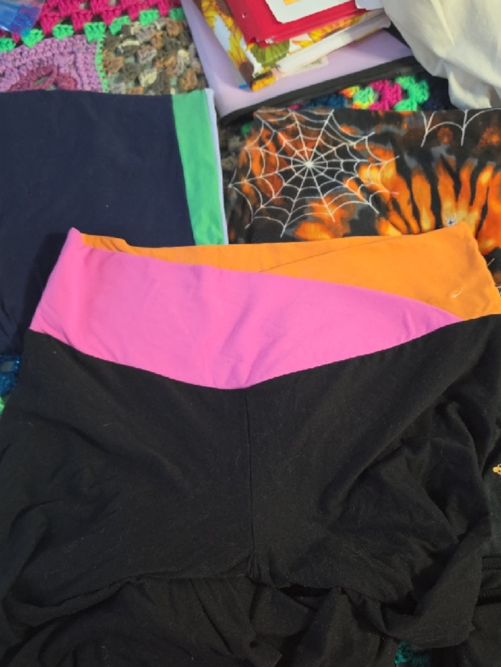 Assorted Printed and Solid Leggings Bundle - Black, Purple, Orange, Multicolor - Picture 3 of 7